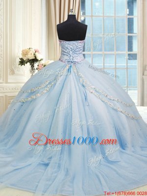 Lovely Organza Sleeveless With Train Ball Gown Prom Dress Court Train and Beading and Appliques