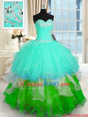 Ruffled Ball Gowns Sweet 16 Dresses Multi-color Sweetheart Organza Sleeveless Floor Length Lace Up