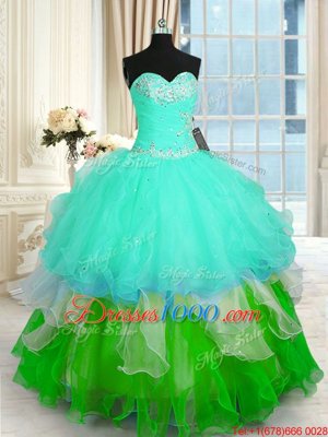 Ruffled Ball Gowns Sweet 16 Dresses Multi-color Sweetheart Organza Sleeveless Floor Length Lace Up