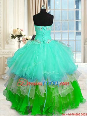 Ruffled Ball Gowns Sweet 16 Dresses Multi-color Sweetheart Organza Sleeveless Floor Length Lace Up