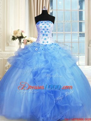 Sweet Sweetheart Sleeveless Tulle Quinceanera Gowns Appliques and Embroidery Lace Up