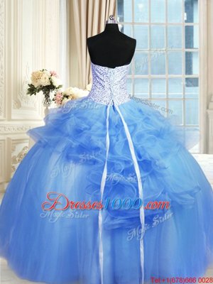 Sweet Sweetheart Sleeveless Tulle Quinceanera Gowns Appliques and Embroidery Lace Up