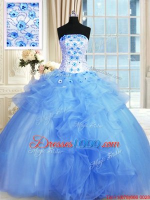 Sweet Sweetheart Sleeveless Tulle Quinceanera Gowns Appliques and Embroidery Lace Up