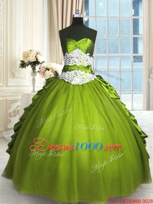 Ball Gowns Quinceanera Dress Olive Green Sweetheart Taffeta and Tulle Sleeveless Floor Length Lace Up