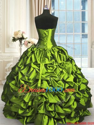 Ball Gowns Quinceanera Dress Olive Green Sweetheart Taffeta and Tulle Sleeveless Floor Length Lace Up