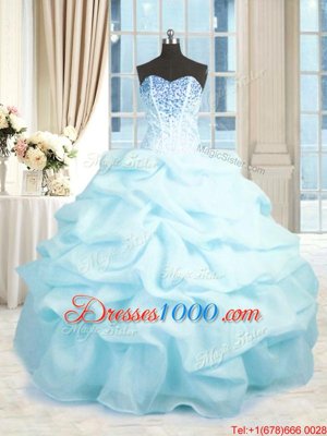 Organza Sleeveless Floor Length Quinceanera Dress and Beading and Ruffles and Sequins