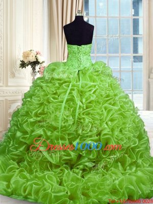 Modern Sleeveless Sweep Train Beading and Pick Ups With Train Quinceanera Gown