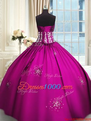 Simple Strapless Sleeveless Lace Up Ball Gown Prom Dress Fuchsia Taffeta