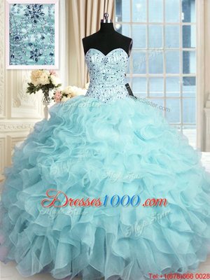 Flare Floor Length Ball Gowns Sleeveless Aqua Blue 15th Birthday Dress Lace Up