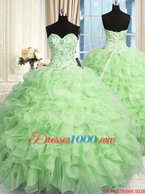 Fantastic Sleeveless Beading and Ruffles Floor Length Quinceanera Gowns