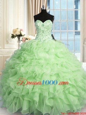 Fantastic Sleeveless Beading and Ruffles Floor Length Quinceanera Gowns