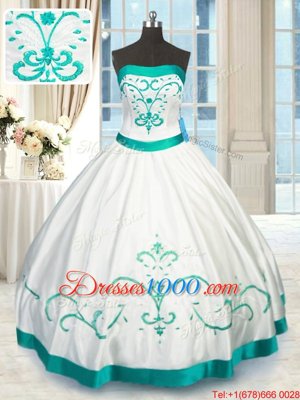 Admirable White Strapless Neckline Beading and Embroidery Sweet 16 Dress Sleeveless Lace Up