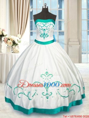 Admirable White Strapless Neckline Beading and Embroidery Sweet 16 Dress Sleeveless Lace Up