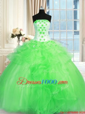 Sleeveless Floor Length Pick Ups and Hand Made Flower Lace Up 15 Quinceanera Dress