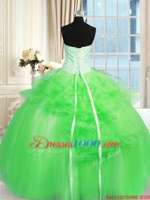 Sleeveless Floor Length Pick Ups and Hand Made Flower Lace Up 15 Quinceanera Dress