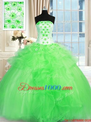 Sleeveless Floor Length Pick Ups and Hand Made Flower Lace Up 15 Quinceanera Dress