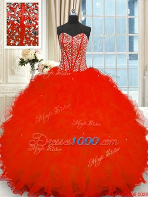 Floor Length Ball Gowns Sleeveless Red Sweet 16 Dress Lace Up