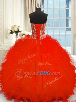 Floor Length Ball Gowns Sleeveless Red Sweet 16 Dress Lace Up