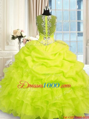 Yellow Green Zipper 15 Quinceanera Dress Beading and Ruffles Sleeveless Floor Length