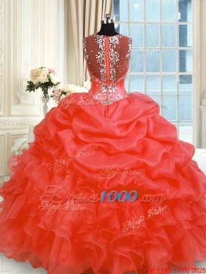Floor Length Zipper Sweet 16 Dress Red and In for Military Ball and Sweet 16 and Quinceanera with Beading and Ruffles