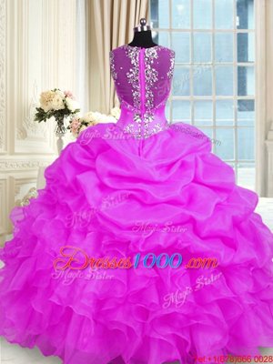 Artistic Floor Length Zipper Quince Ball Gowns Fuchsia and In for Military Ball and Sweet 16 and Quinceanera with Beading and Ruffles