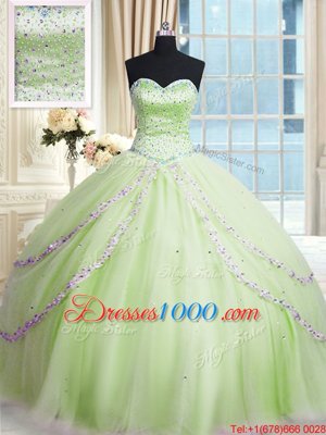 Lilac Sweetheart Neckline Beading and Ruffles Quinceanera Gowns Sleeveless Lace Up