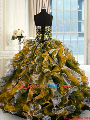 Attractive Multi-color Ball Gowns Organza Sweetheart Sleeveless Beading and Ruffles Floor Length Lace Up 15th Birthday Dress