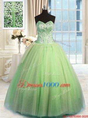 Clearance Yellow Green Sleeveless Floor Length Beading and Ruching Lace Up Sweet 16 Dress
