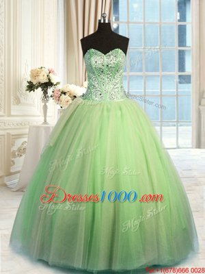 Adorable Three Piece Sweetheart Sleeveless Lace Up Sweet 16 Quinceanera Dress Yellow Green Tulle