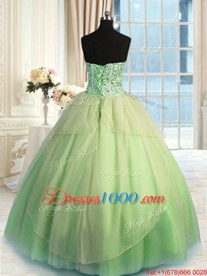 Adorable Three Piece Sweetheart Sleeveless Lace Up Sweet 16 Quinceanera Dress Yellow Green Tulle