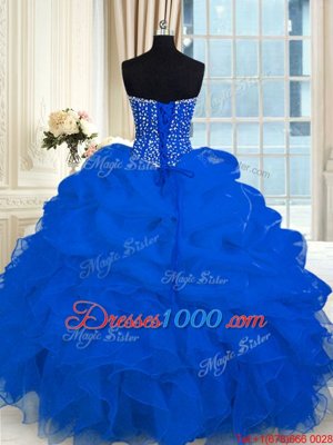 Sweetheart Sleeveless Organza Vestidos de Quinceanera Beading and Ruffles Lace Up