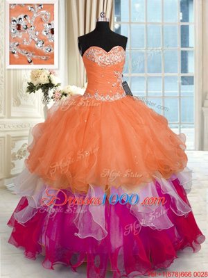 Noble Multi-color Ball Gowns Beading and Ruffled Layers Quinceanera Dresses Lace Up Organza Sleeveless Floor Length