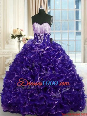 Ball Gowns Sweet 16 Quinceanera Dress Purple Sweetheart Organza Sleeveless Floor Length Lace Up