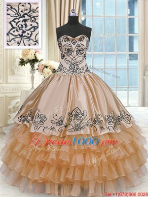 On Sale Sleeveless Lace Up Floor Length Beading and Embroidery and Ruffles Quinceanera Dresses