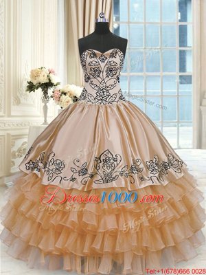 On Sale Sleeveless Lace Up Floor Length Beading and Embroidery and Ruffles Quinceanera Dresses