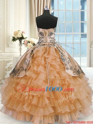 On Sale Sleeveless Lace Up Floor Length Beading and Embroidery and Ruffles Quinceanera Dresses
