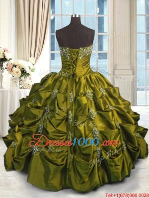 Pick Ups Strapless Sleeveless Lace Up Sweet 16 Quinceanera Dress Green Taffeta