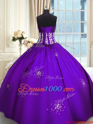Purple Taffeta Lace Up Quinceanera Dress Sleeveless Floor Length Beading and Appliques and Ruching