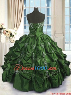 Sleeveless Floor Length Beading and Appliques and Embroidery and Pick Ups Lace Up Sweet 16 Dresses with Green