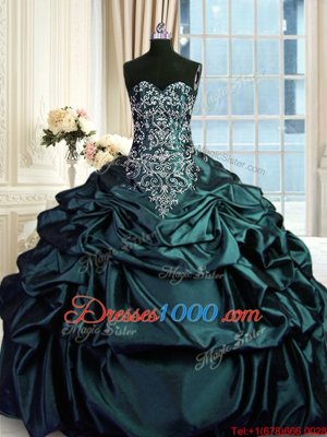 Delicate Pick Ups Floor Length Dark Green Quinceanera Dress Sleeveless Zipper