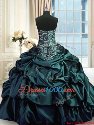 Delicate Pick Ups Floor Length Dark Green Quinceanera Dress Sleeveless Zipper