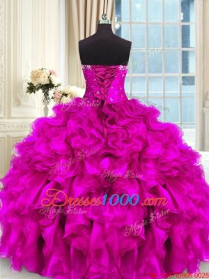 Four Piece Organza Sleeveless Floor Length Quinceanera Dresses and Beading and Ruffles and Ruching