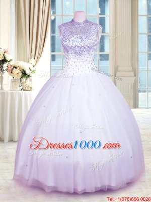 Lavender Zipper Sweet 16 Dresses Beading Sleeveless Floor Length