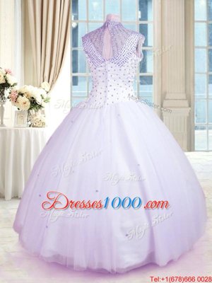 Lavender Zipper Sweet 16 Dresses Beading Sleeveless Floor Length
