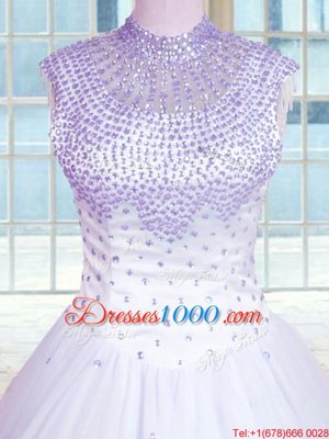 Lavender Zipper Sweet 16 Dresses Beading Sleeveless Floor Length