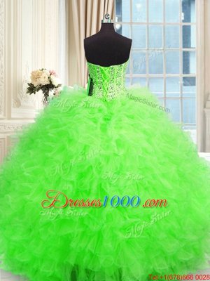 Modest Quinceanera Gown Military Ball and Sweet 16 and Quinceanera and For with Beading and Ruffles Strapless Sleeveless Lace Up