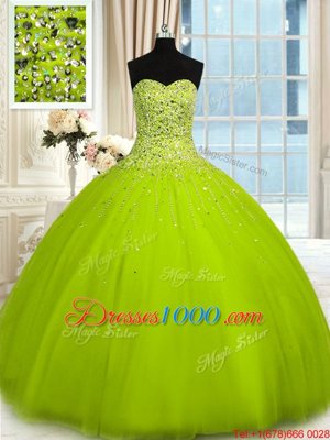 Olive Green Sweetheart Lace Up Beading Quinceanera Gown Sleeveless