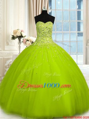 Olive Green Sweetheart Lace Up Beading Quinceanera Gown Sleeveless