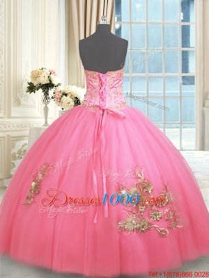 Simple Floor Length Ball Gowns Sleeveless Rose Pink Quinceanera Gown Lace Up