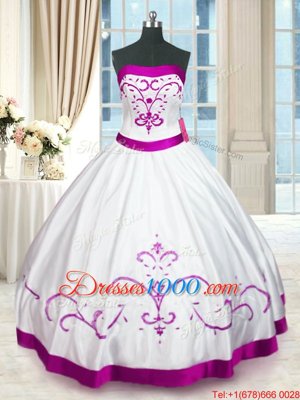 Sexy White Sweet 16 Quinceanera Dress Military Ball and Sweet 16 and Quinceanera and For with Beading and Embroidery and Belt Strapless Sleeveless Lace Up